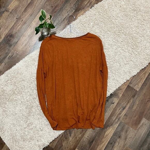 Anthropologie Bordeaux Medium Boxy Oversized Orange Ribbed V Neck Top - Picture 7 of 7